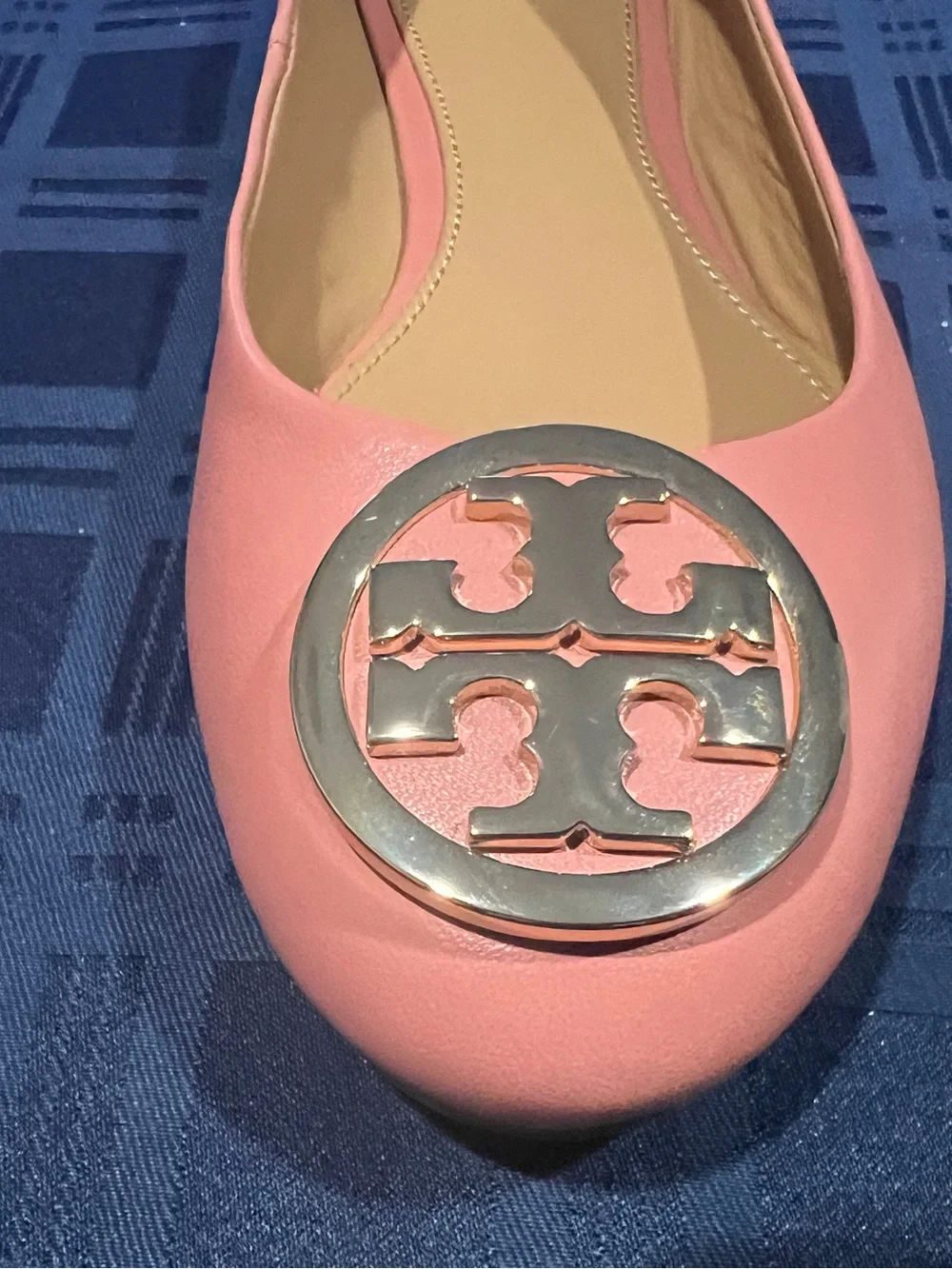 Tory Burch Benton 2 Coral Pink Tramonto Nappa Leather Logo Ballet Flats